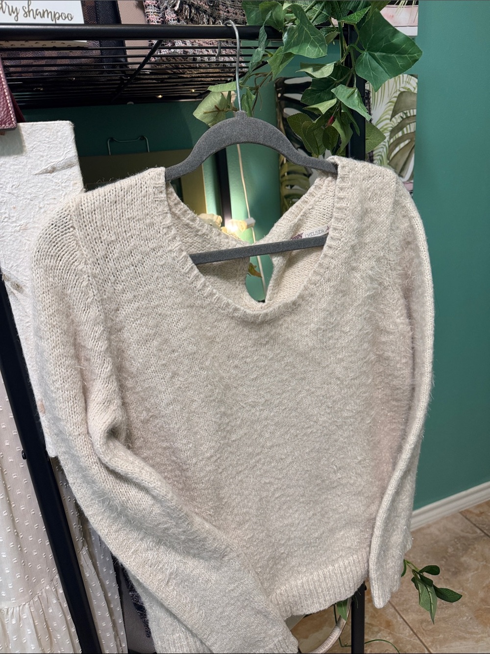 Chelsea & Violet Cozy V-Neck Sweater in Light Cream